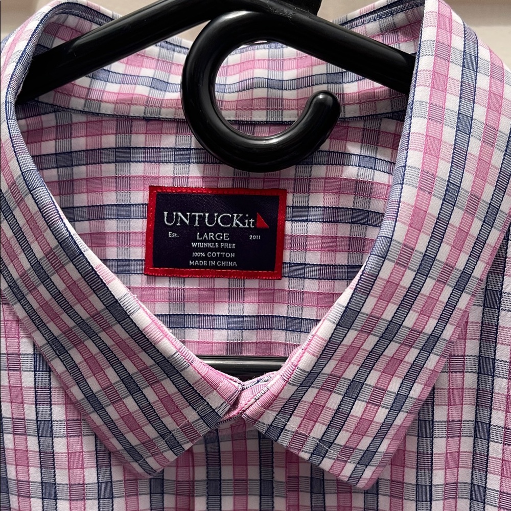 UNTUCKit Pink and White Plaid Button Down Shirt